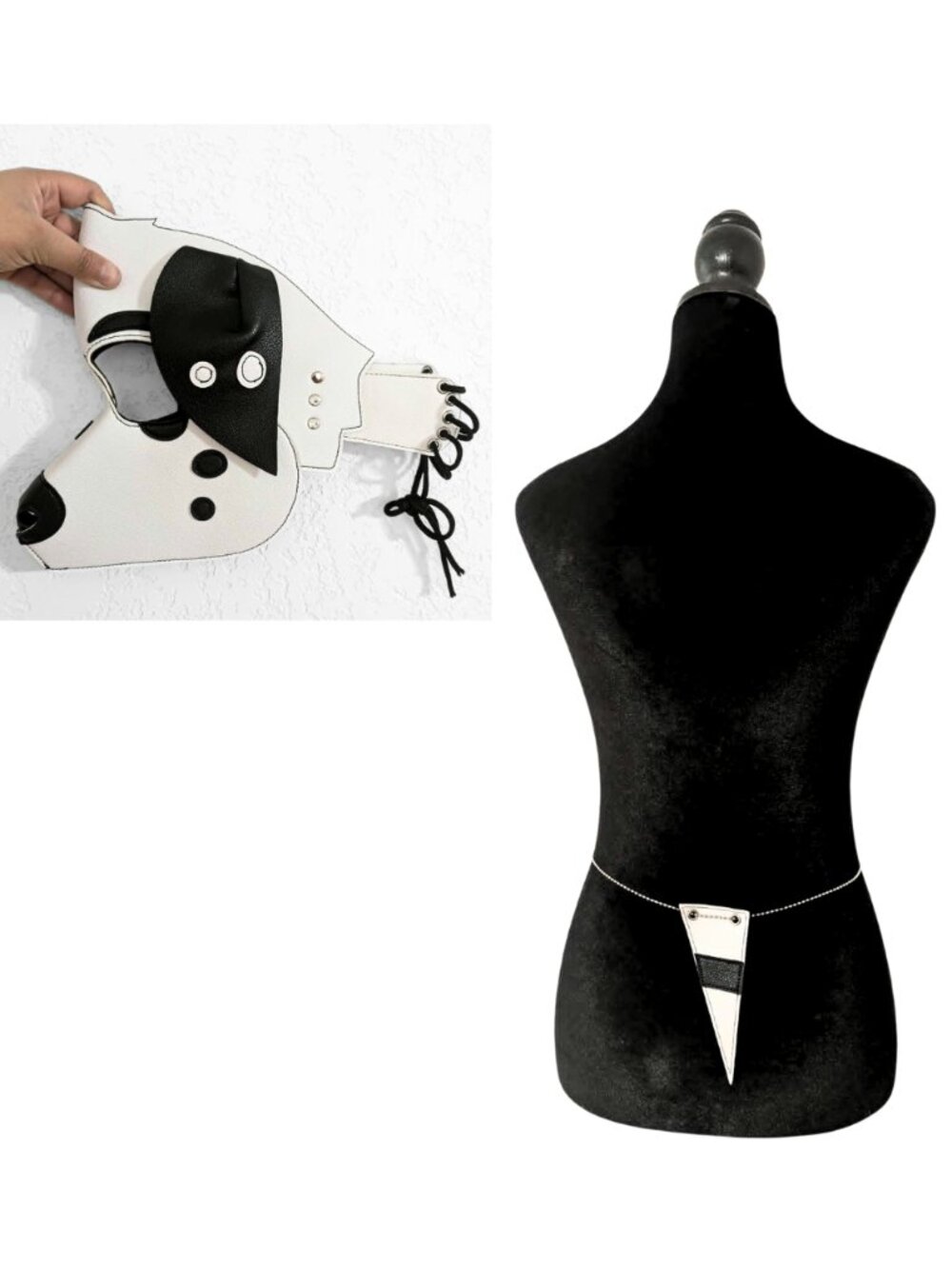 Deluxe Vegan Leather Puppy Hood Kink Mask & Tail Petplay Goth Rave Cosplay NWT